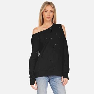 Michael Lauren Off the Shoulder Distressed Sweatshirt (Med)